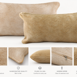 Beige Cowhide Pillow 12"x22"