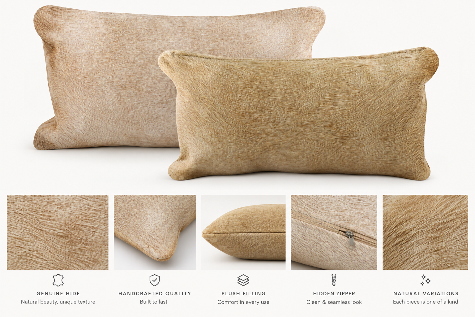 Beige Cowhide Pillow 12"x22"